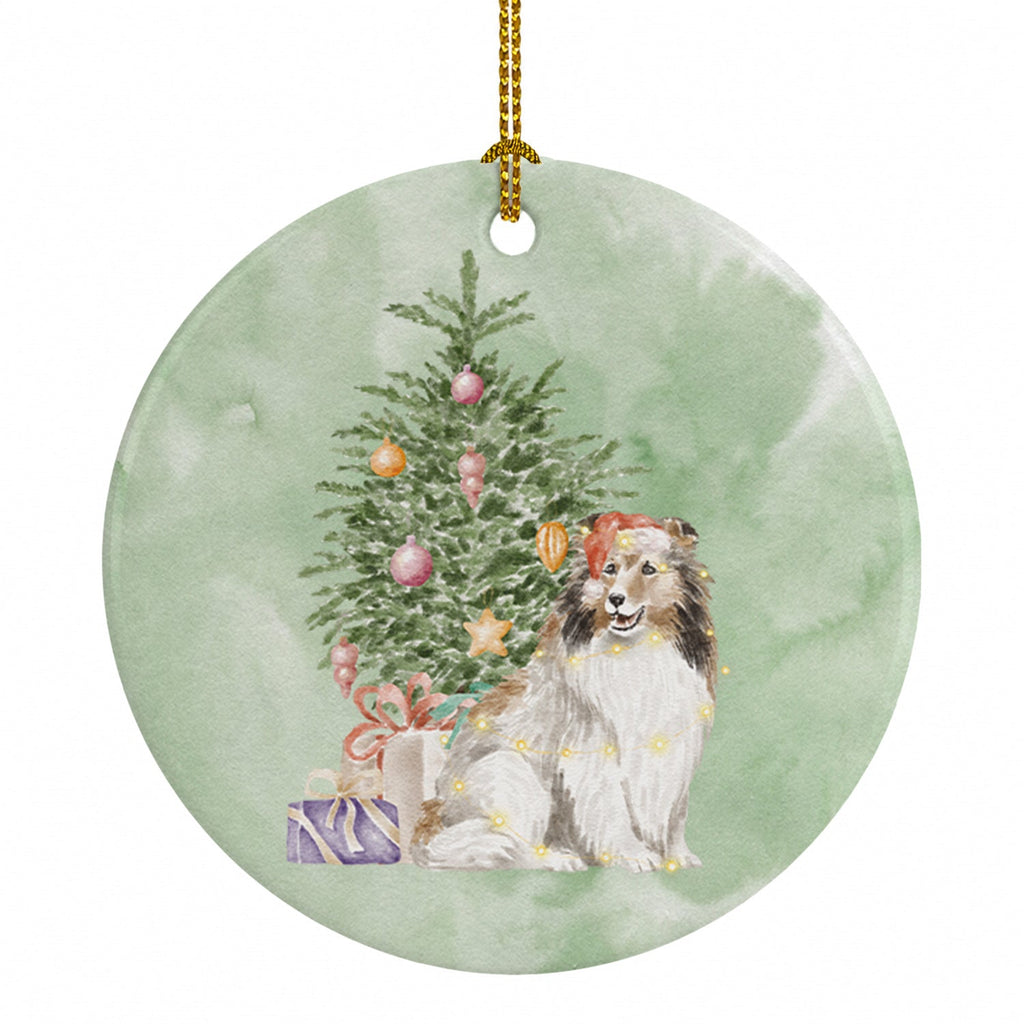 Sheltie Christmas Presents and Tree Ceramic Ornament Christmas Tree Hanging Decorations for Home Christmas Holiday, Party, Gift, 3 in, Multicolor