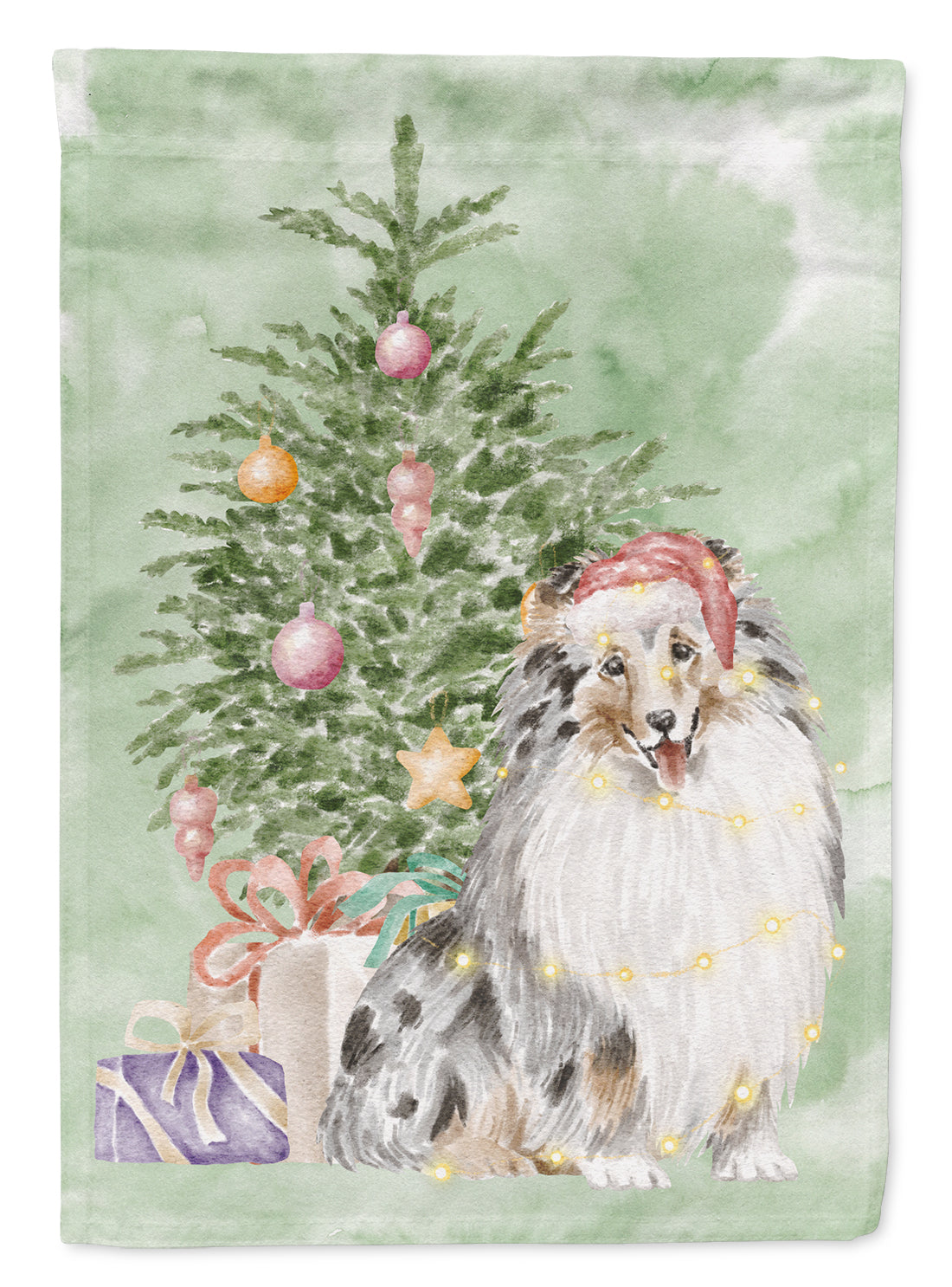 Sheltie Merle Christmas Presents and Tree Garden Flag Mailbox Decorative Yard Banner Outside Patio Artwork for Flower Beds, Garden Size, Multicolor