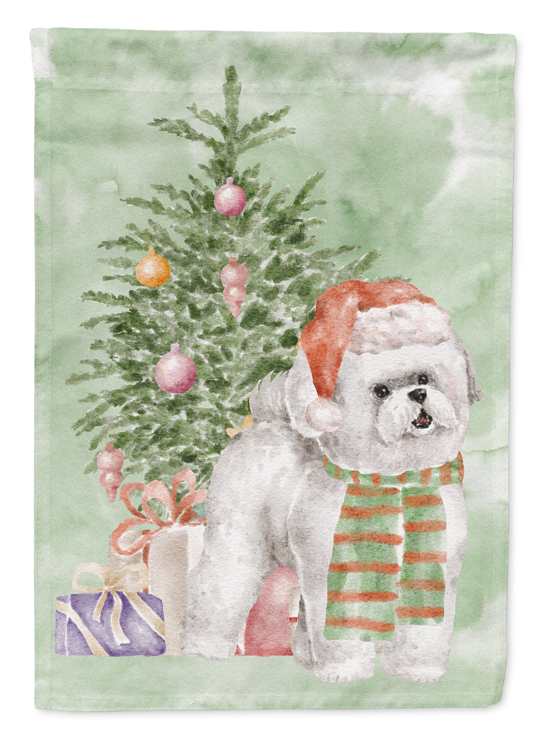 Bichon Frise Red Hat Christmas Presents and Tree Garden Flag Mailbox Decorative Yard Banner Outside Patio Artwork for Flower Beds, Garden Size, Multicolor