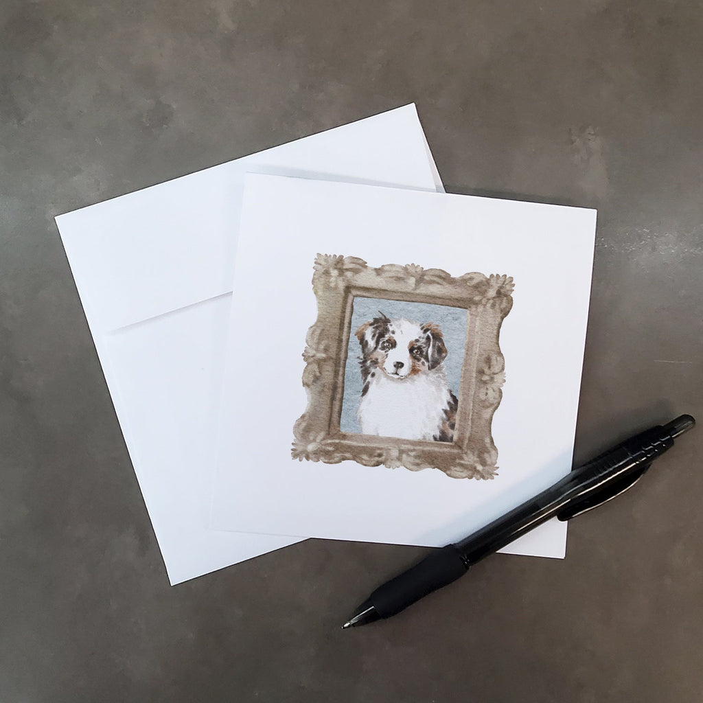 Australian Shepherd Merle Front View Pretty as a Picture Square Greeting Cards and Envelopes Pack of 8 Blank Cards with Envelopes Blank Thank You Note Greeting Cards Stationery