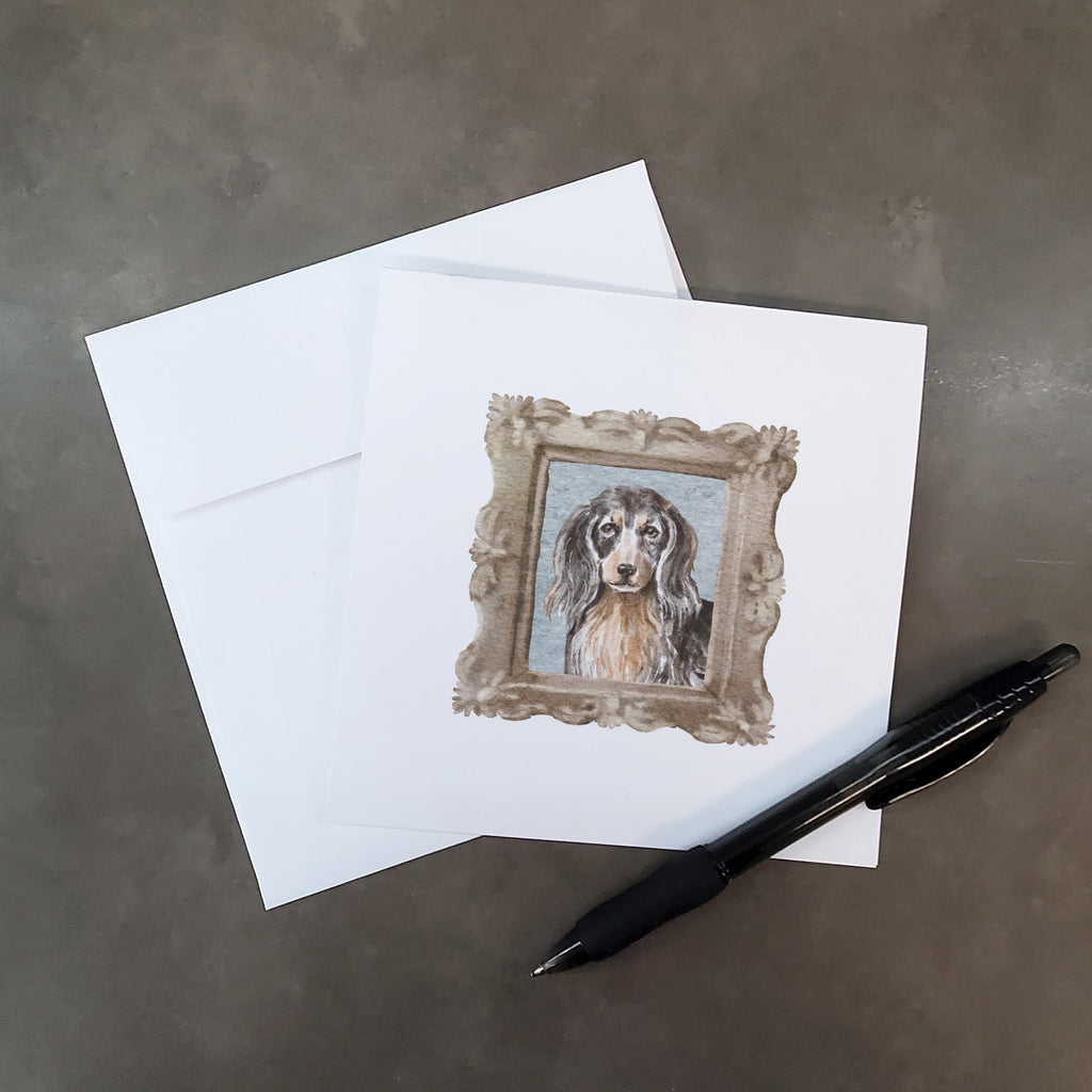 Dachsund Longhaired Black Tan Front View Pretty as a Picture Square Greeting Cards and Envelopes Pack of 8 Blank Cards with Envelopes Blank Thank You Note Greeting Cards Stationery