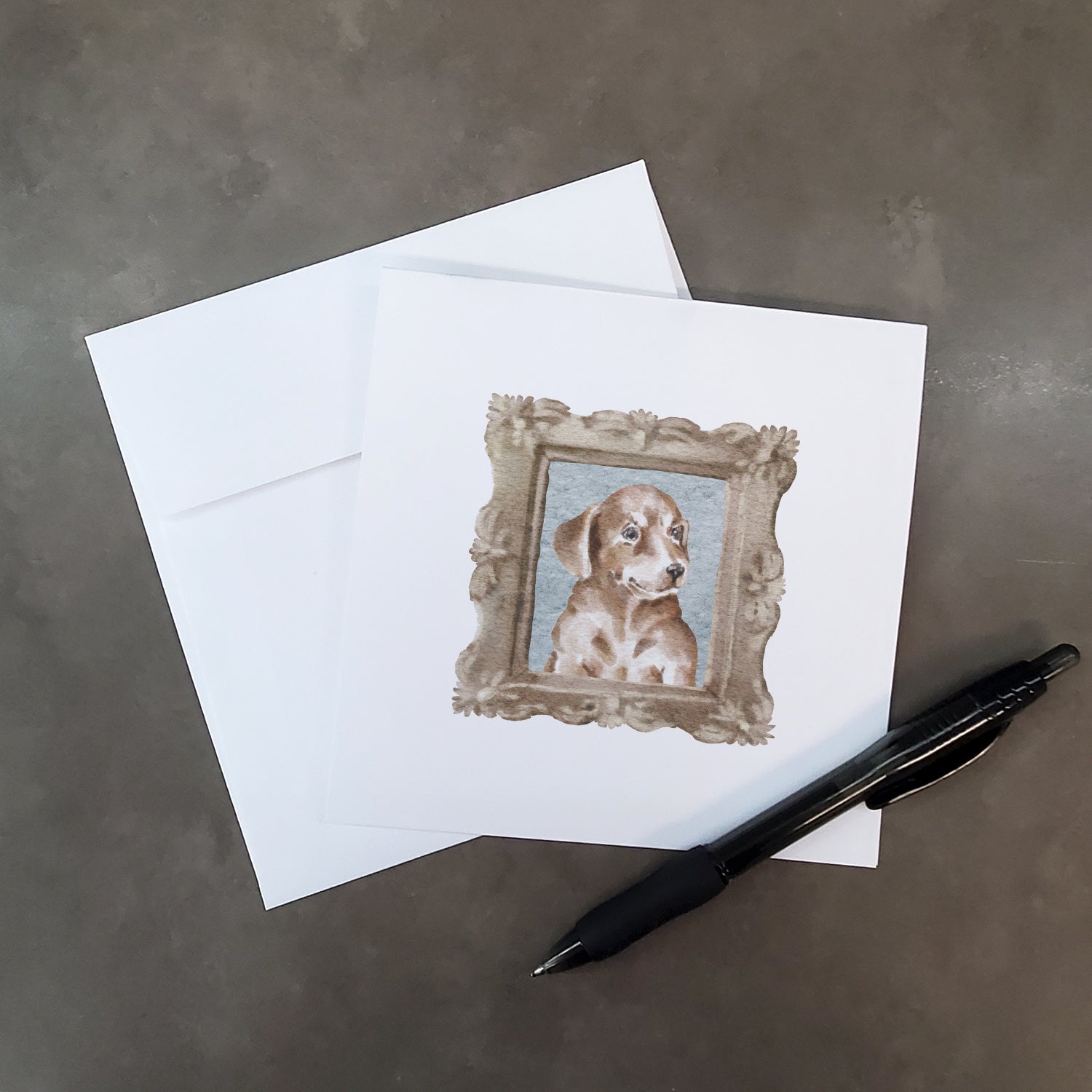 Dachsund Shorthaired Chocolate Puppy Side View Pretty as a Picture Square Greeting Cards and Envelopes Pack of 8 Blank Cards with Envelopes Blank Thank You Note Greeting Cards Stationery