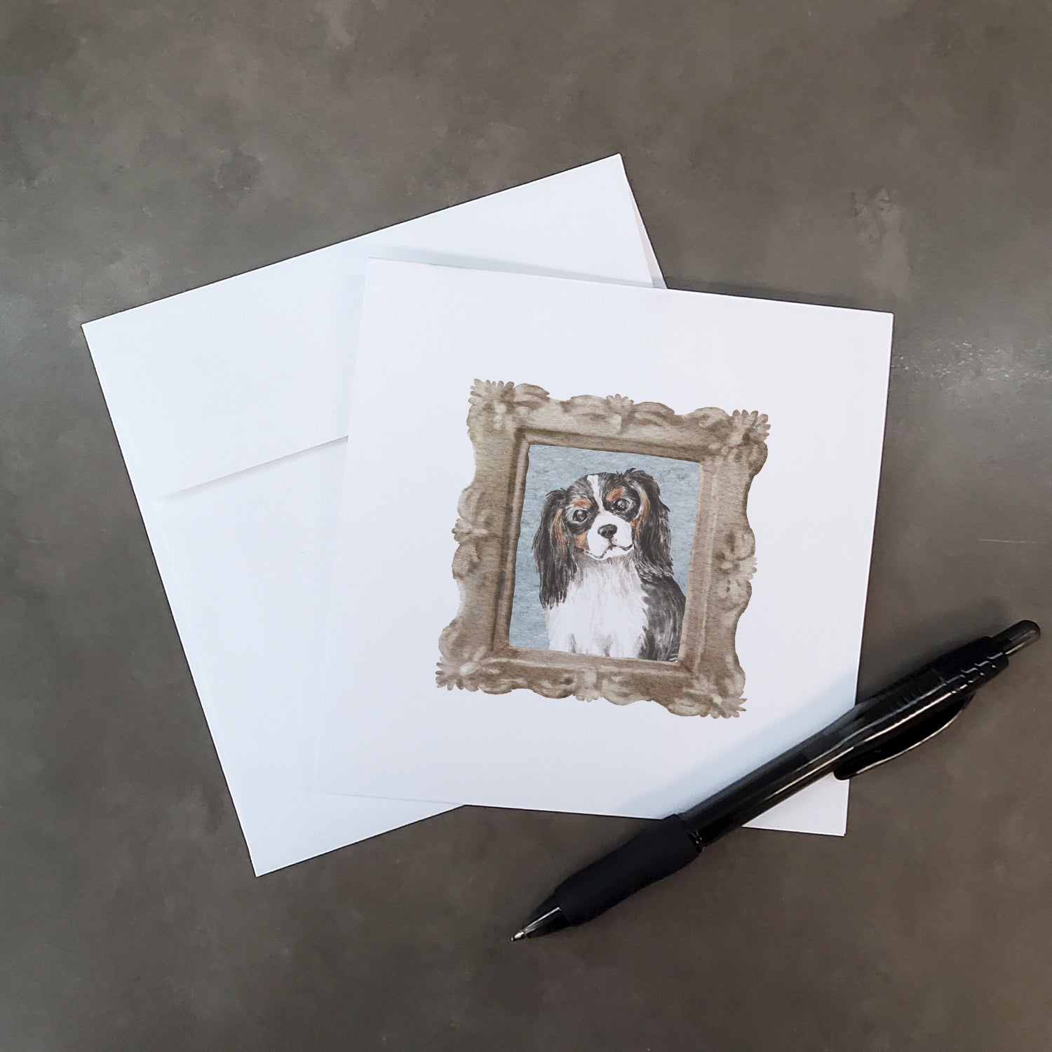 Cavalier King Charles Spaniel Tricolor Head Tilt Pretty as a Picture Square Greeting Cards and Envelopes Pack of 8 Blank Cards with Envelopes Blank Thank You Note Greeting Cards Stationery