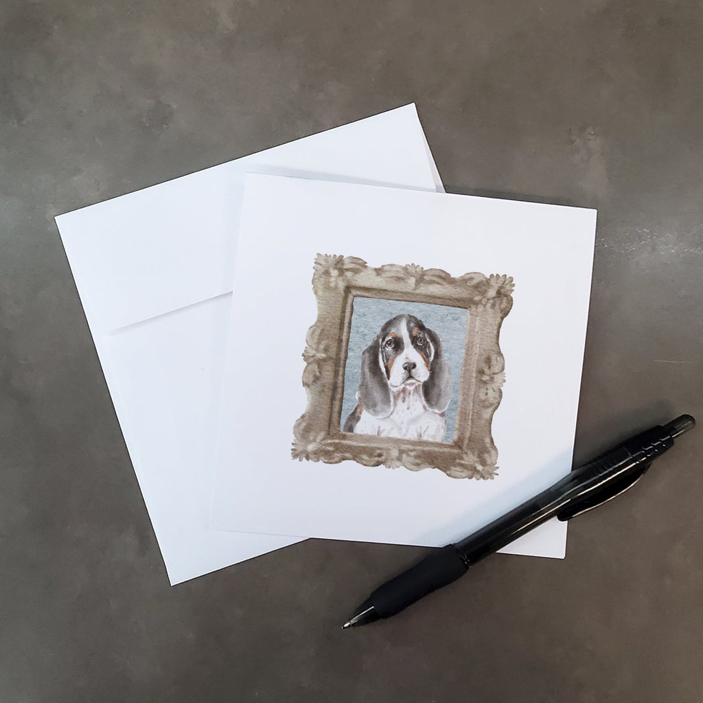 Basset Hound Tricolor Front View Pretty as a Picture Square Greeting Cards and Envelopes Pack of 8 Blank Cards with Envelopes Blank Thank You Note Greeting Cards Stationery