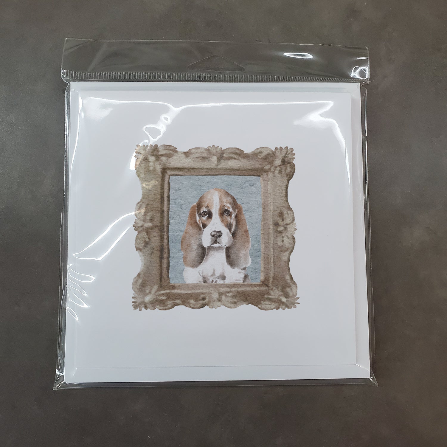 Basset Hound Red White Front View Pretty as a Picture Square Greeting Cards and Envelopes Pack of 8 Blank Cards with Envelopes Blank Thank You Note Greeting Cards Stationery