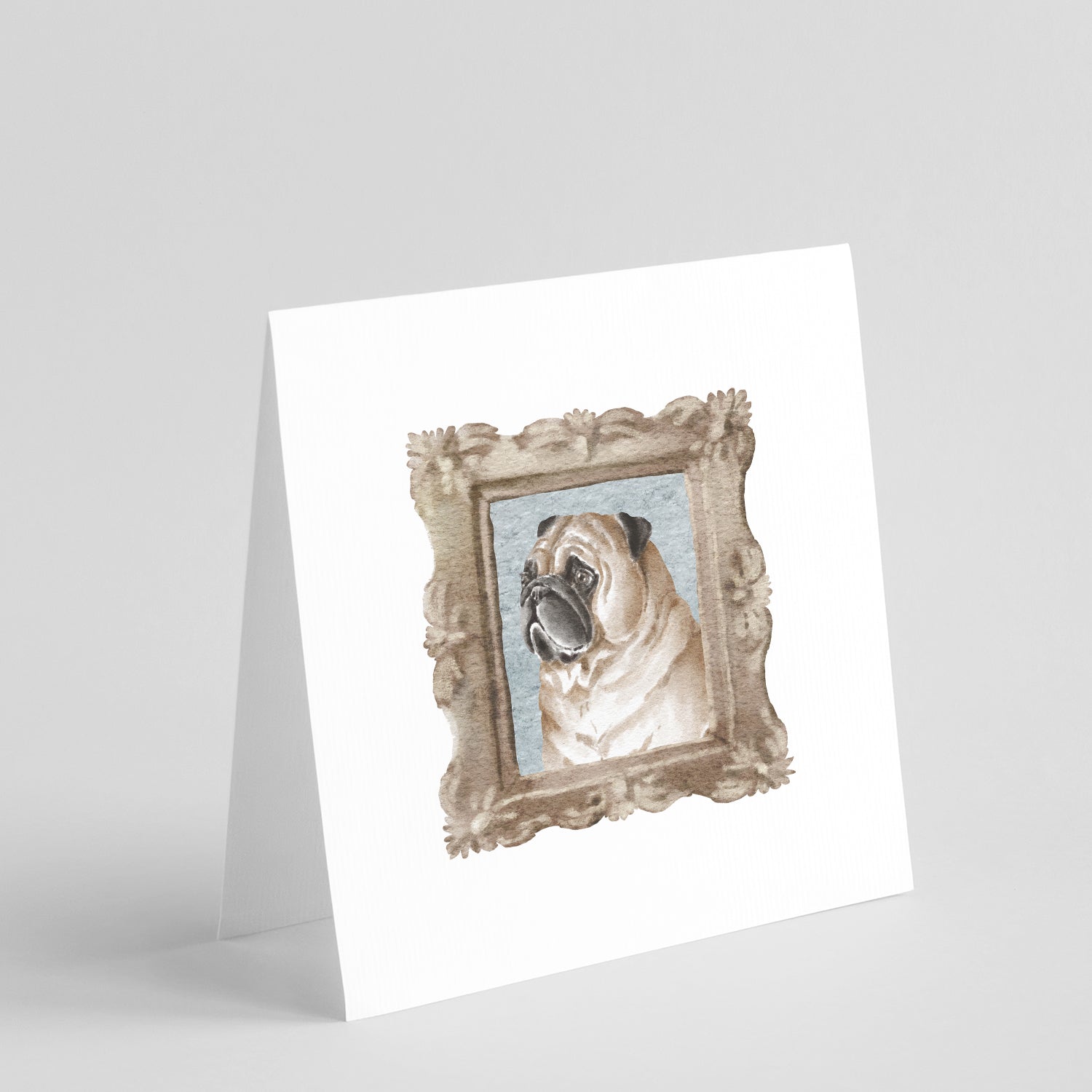 Pug Fawn Side View Pretty as a Picture Square Greeting Cards and Envelopes Pack of 8 Blank Cards with Envelopes Blank Thank You Note Greeting Cards Stationery