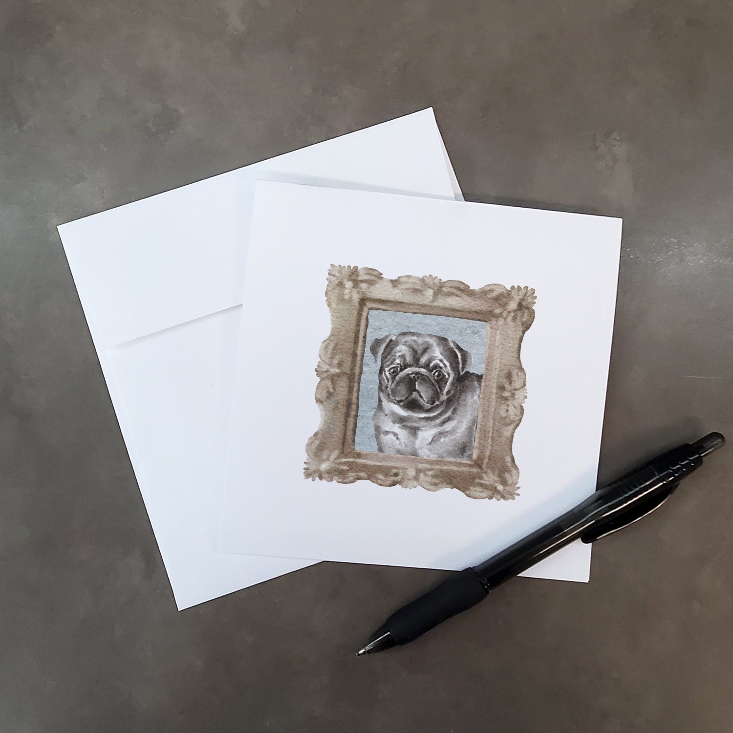 Pug Black Front View 2 Pretty as a Picture Square Greeting Cards and Envelopes Pack of 8 Blank Cards with Envelopes Blank Thank You Note Greeting Cards Stationery