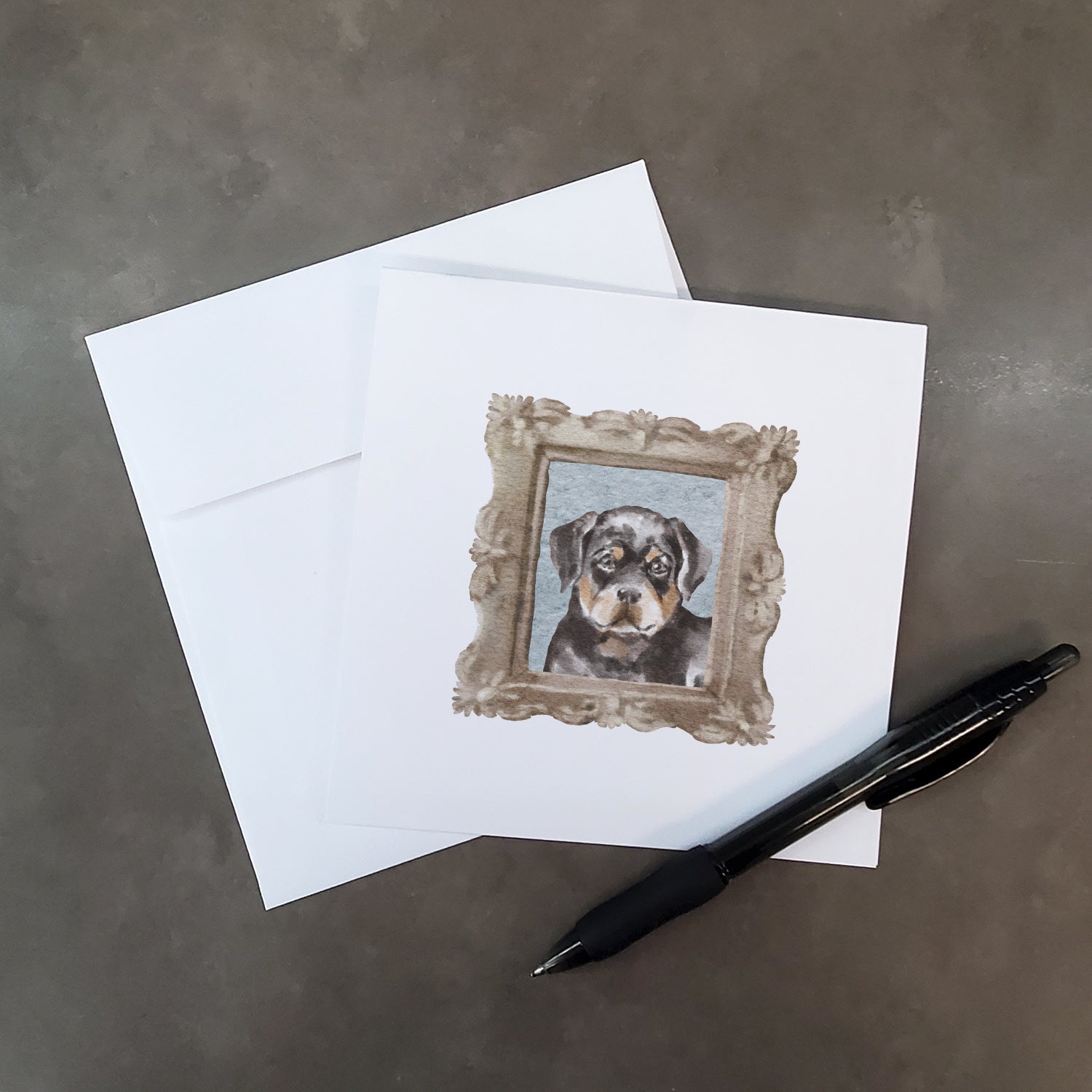Rottweiler Puppy Front View Pretty as a Picture Square Greeting Cards and Envelopes Pack of 8 Blank Cards with Envelopes Blank Thank You Note Greeting Cards Stationery