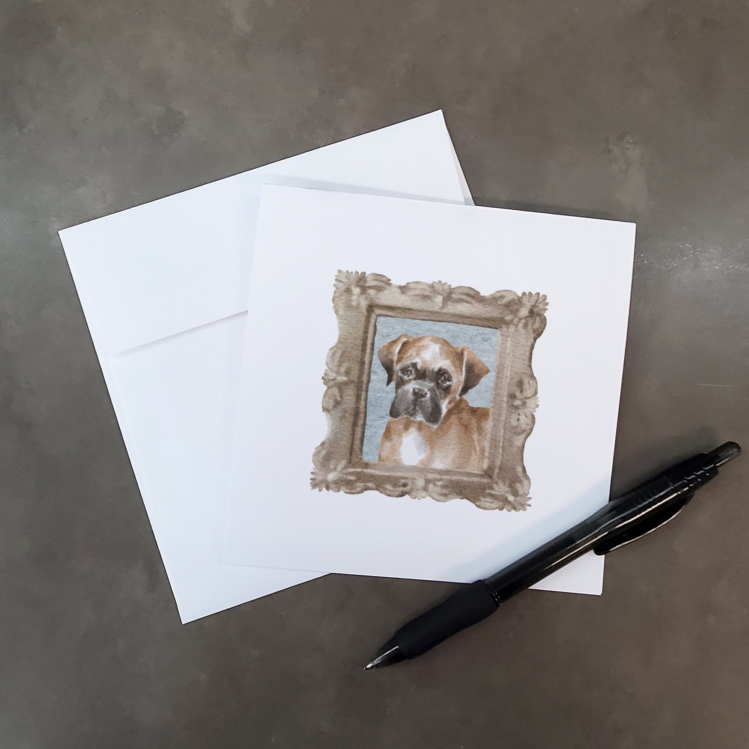 Boxer Fawn Front View Pretty as a Picture Square Greeting Cards and Envelopes Pack of 8 Blank Cards with Envelopes Blank Thank You Note Greeting Cards Stationery