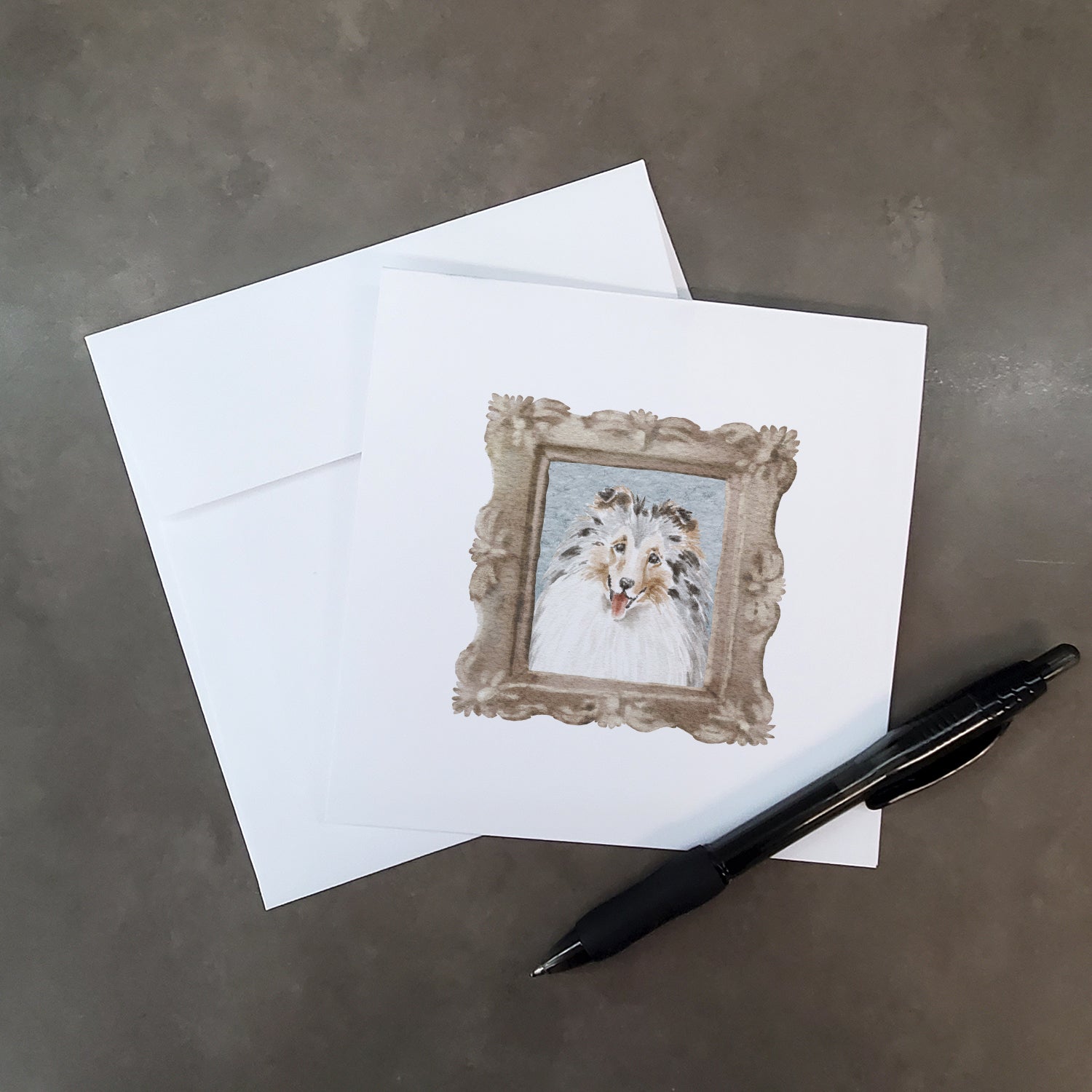 Sheltie Blue Merle Smile Pretty as a Picture Square Greeting Cards and Envelopes Pack of 8 Blank Cards with Envelopes Blank Thank You Note Greeting Cards Stationery
