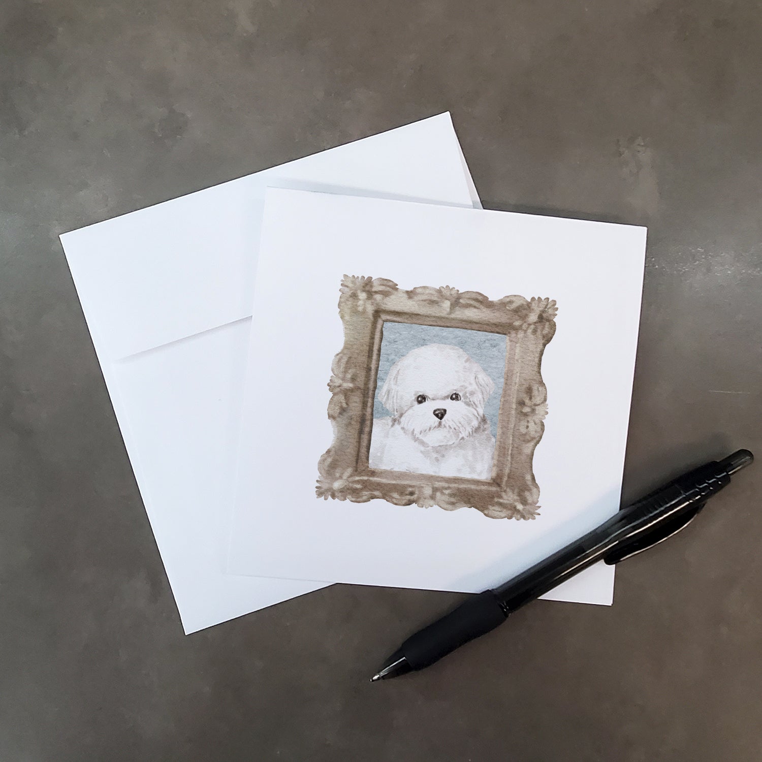 Bichon Frise Front View Pretty as a Picture Square Greeting Cards and Envelopes Pack of 8 Blank Cards with Envelopes Blank Thank You Note Greeting Cards Stationery