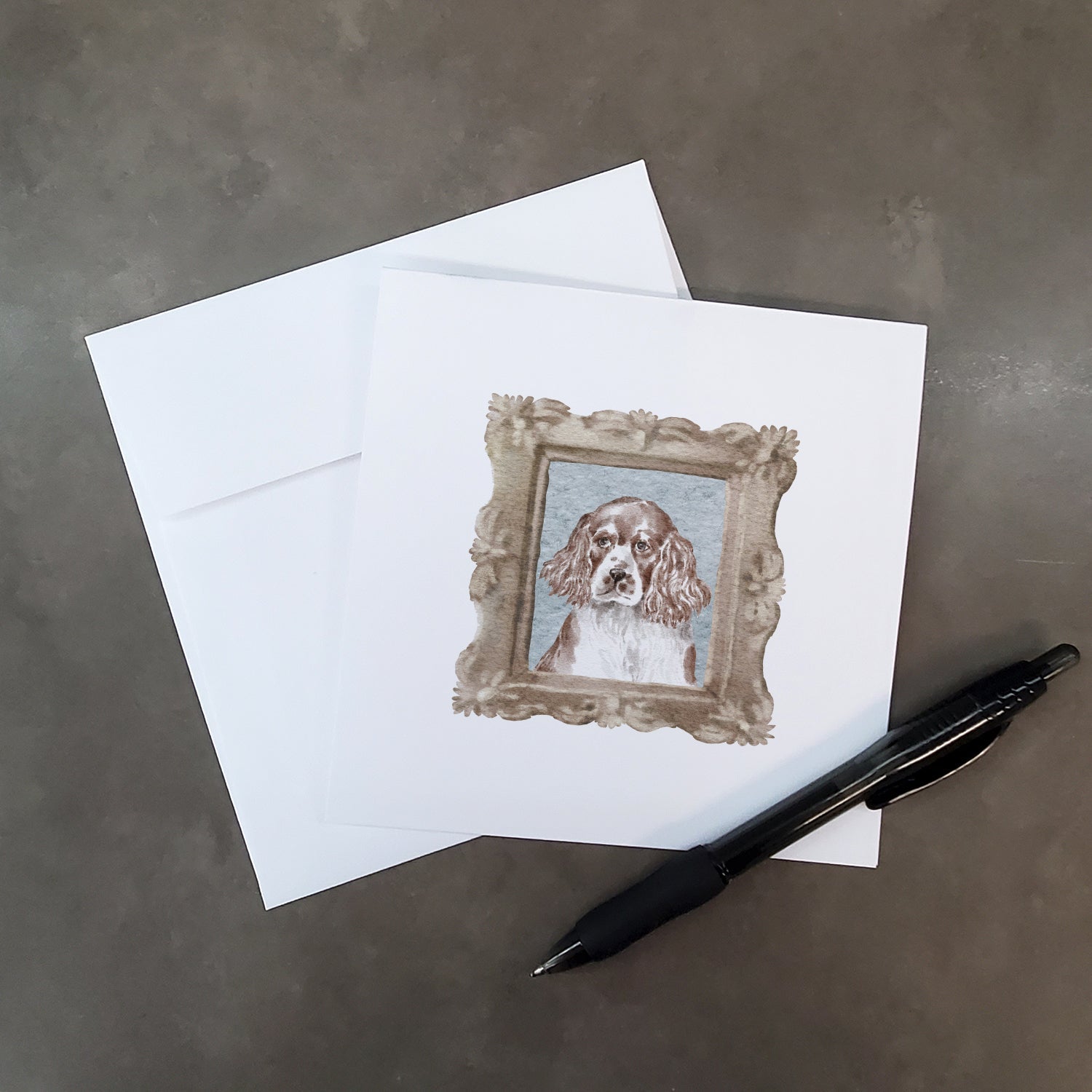 English Springer Spaniel Liver White Puppy 2 Pretty as a Picture Square Greeting Cards and Envelopes Pack of 8 Blank Cards with Envelopes Blank Thank You Note Greeting Cards Stationery