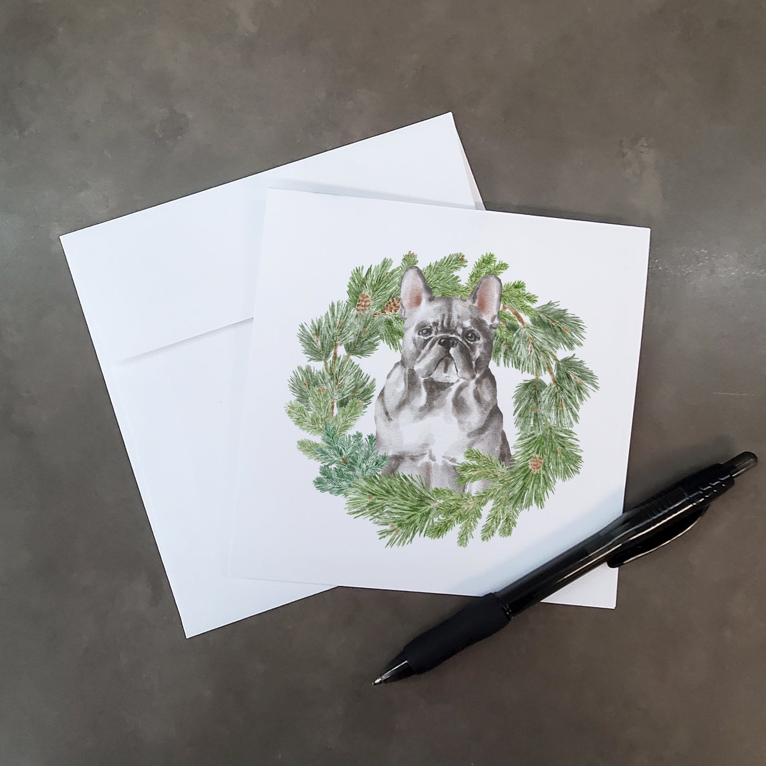 French Bulldog Blue Christmas Wreath Square Greeting Cards and Envelopes Pack of 8 Blank Cards with Envelopes Blank Thank You Note Greeting Cards Stationery