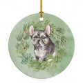 French Bulldog Puppy Black Christmas Wreath Ceramic Ornament Christmas Tree Hanging Decorations for Home Christmas Holiday, Party, Gift, 3 in, Multicolor