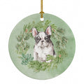 French Bulldog Black and White Christmas Wreath Ceramic Ornament Christmas Tree Hanging Decorations for Home Christmas Holiday, Party, Gift, 3 in, Multicolor