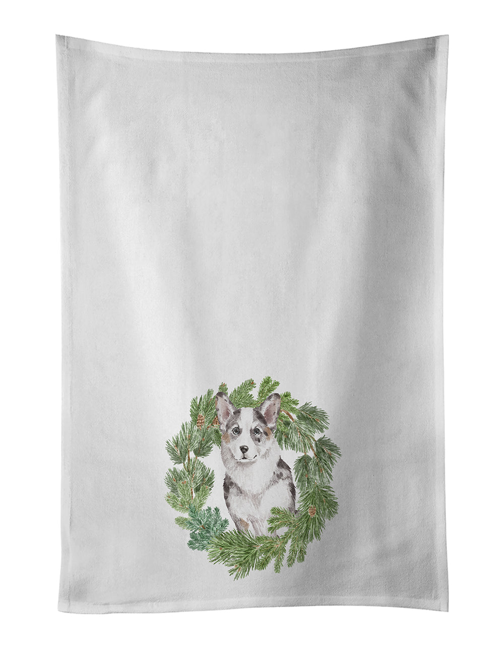 Corgi Blue Merle Christmas Wreath Kitchen Towel Set of 2 White Dish Towels Decorative Bathroom Hand towel for Hand, Face, Hair, Yoga, Tea, Dishcloth, 19 X 28", White