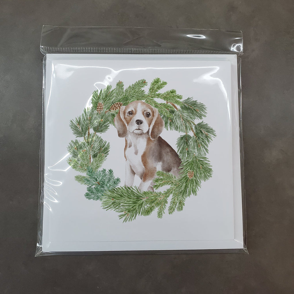 Beagle Puppy Christmas Wreath Square Greeting Cards and Envelopes Pack of 8 Blank Cards with Envelopes Blank Thank You Note Greeting Cards Stationery