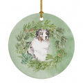Australian Shepherd Blue Merle Longhaired Christmas Wreath Ceramic Ornament Christmas Tree Hanging Decorations for Home Christmas Holiday, Party, Gift, 3 in, Multicolor