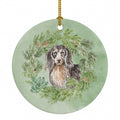 Dachshund Black and Tan Longhaired  Christmas Wreath Ceramic Ornament Christmas Tree Hanging Decorations for Home Christmas Holiday, Party, Gift, 3 in, Multicolor