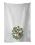 Dachshund Black and Tan Longhaired Christmas Wreath Kitchen Towel Set of 2 White Dish Towels Decorative Bathroom Hand towel for Hand, Face, Hair, Yoga, Tea, Dishcloth, 19 X 28", White