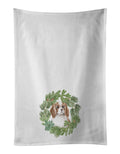 Cavalier Spaniel Blenheim Puppy Wide Eyed Christmas Wreath Kitchen Towel Set of 2 White Dish Towels Decorative Bathroom Hand towel for Hand, Face, Hair, Yoga, Tea, Dishcloth, 19 X 28", White