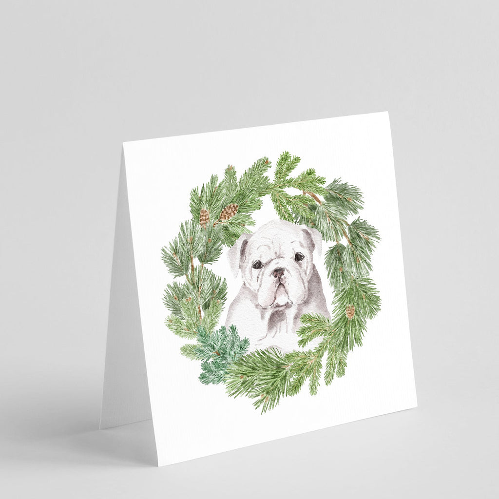 Bulldog Puppy White Christmas Wreath Square Greeting Cards and Envelopes Pack of 8 Blank Cards with Envelopes Blank Thank You Note Greeting Cards Stationery