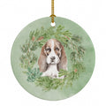 Basset Hound Puppy Brown White and Black Christmas Wreath Ceramic Ornament Christmas Tree Hanging Decorations for Home Christmas Holiday, Party, Gift, 3 in, Multicolor