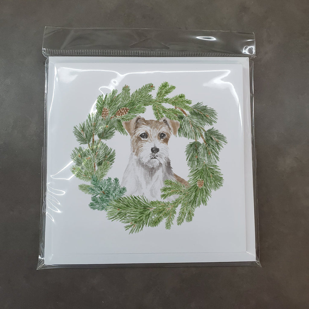 Jack Russell Terrier Chestnut and White Wirehaired Christmas Wreath Square Greeting Cards and Envelopes Pack of 8 Blank Cards with Envelopes Blank Thank You Note Greeting Cards Stationery