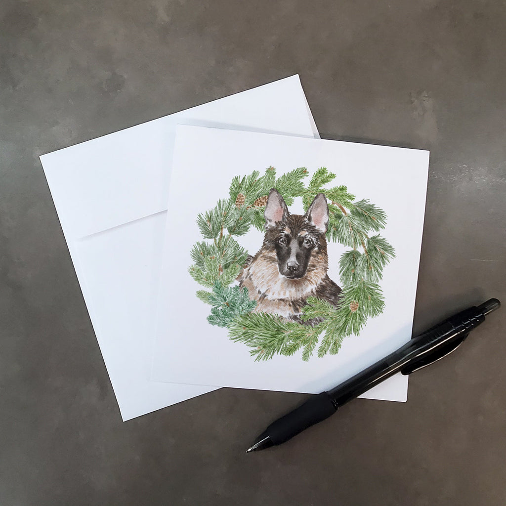 German Shepherd Christmas Wreath Square Greeting Cards and Envelopes Pack of 8 Blank Cards with Envelopes Blank Thank You Note Greeting Cards Stationery