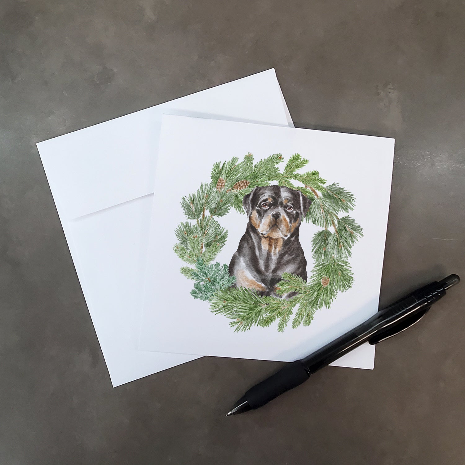 Rottweiler Sitting Tall Christmas Wreath Square Greeting Cards and Envelopes Pack of 8 Blank Cards with Envelopes Blank Thank You Note Greeting Cards Stationery