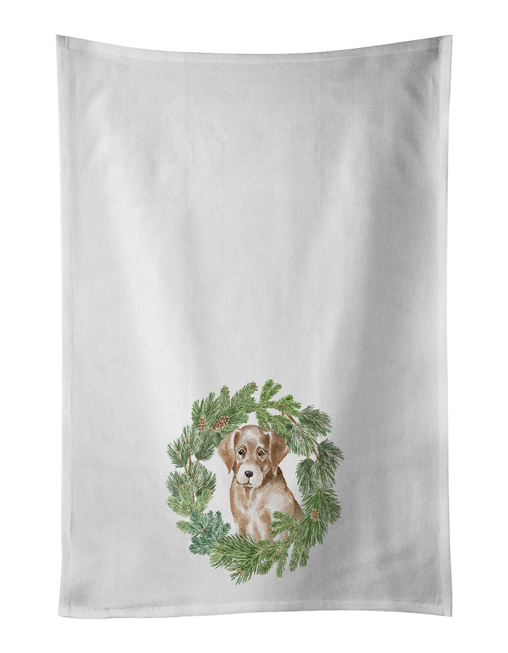 Labrador Retriever Puppy Yellow Christmas Wreath Kitchen Towel Set of 2 White Dish Towels Decorative Bathroom Hand towel for Hand, Face, Hair, Yoga, Tea, Dishcloth, 19 X 28", White