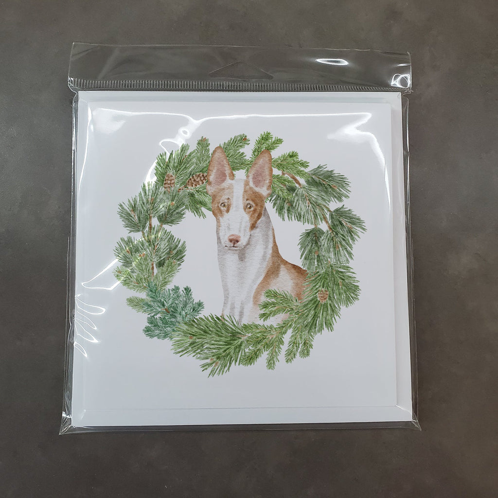 Ibizan Hound Sitting Tall Christmas Wreath Square Greeting Cards and Envelopes Pack of 8 Blank Cards with Envelopes Blank Thank You Note Greeting Cards Stationery