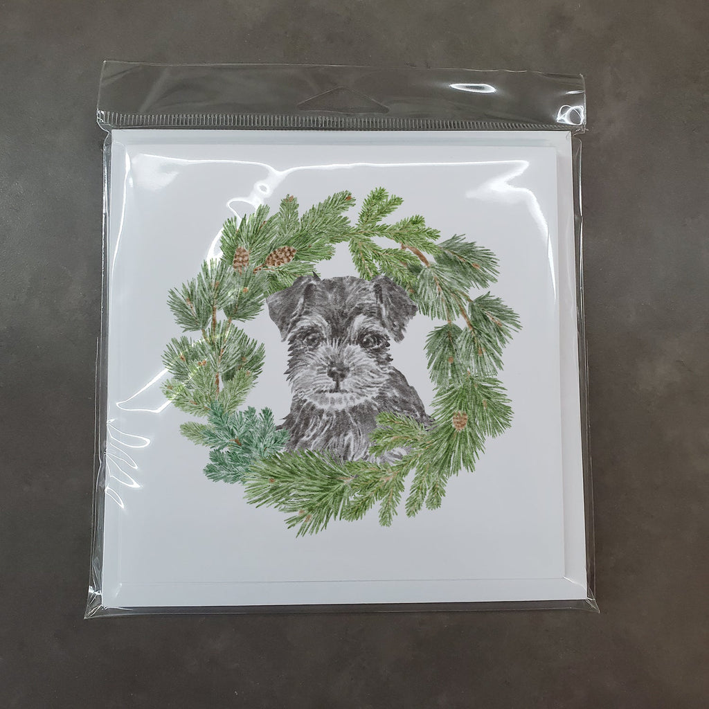 Schnauzer Puppy Black and Silver Christmas Wreath Square Greeting Cards and Envelopes Pack of 8 Blank Cards with Envelopes Blank Thank You Note Greeting Cards Stationery