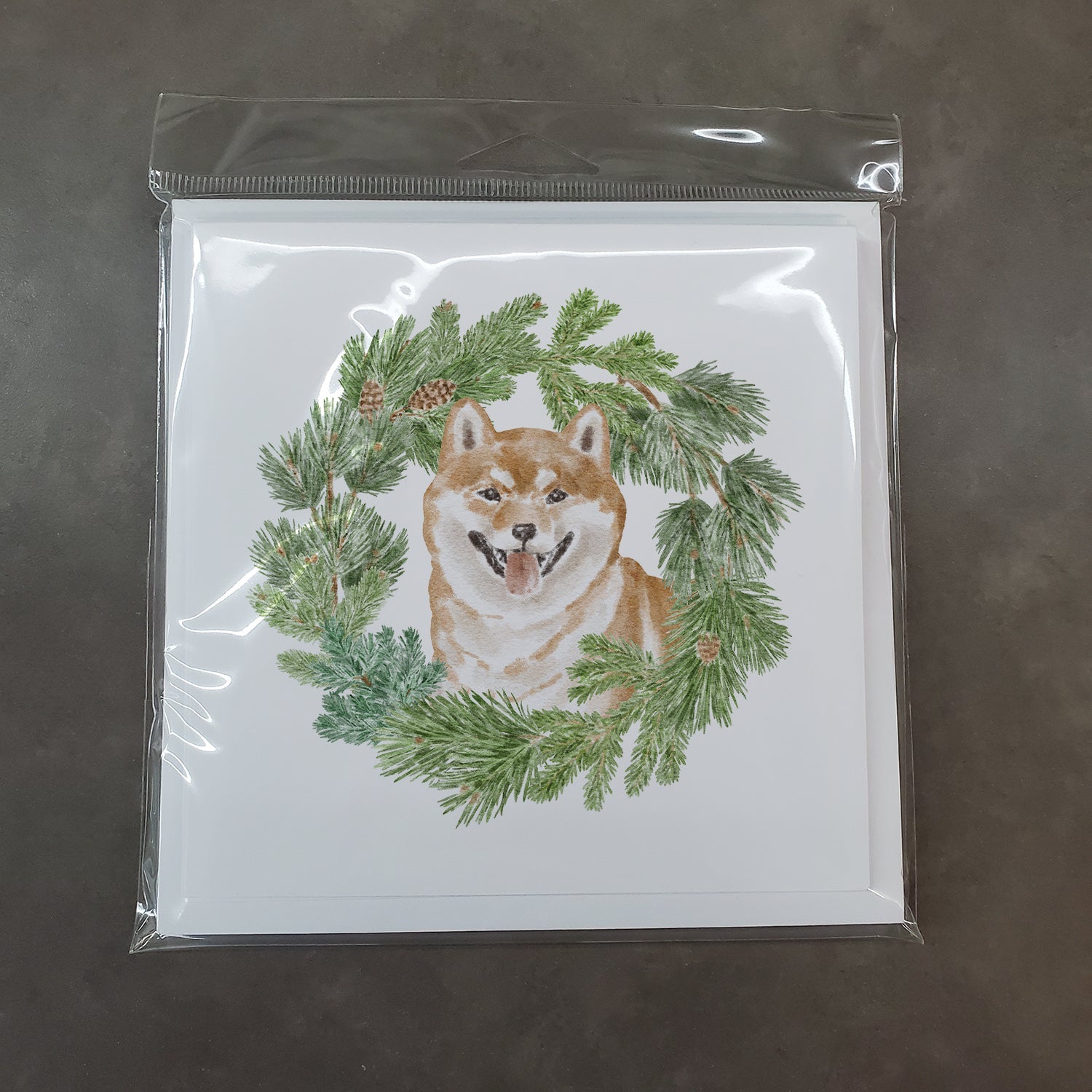 Shiba Inu Smiling Christmas Wreath Square Greeting Cards and Envelopes Pack of 8 Blank Cards with Envelopes Blank Thank You Note Greeting Cards Stationery
