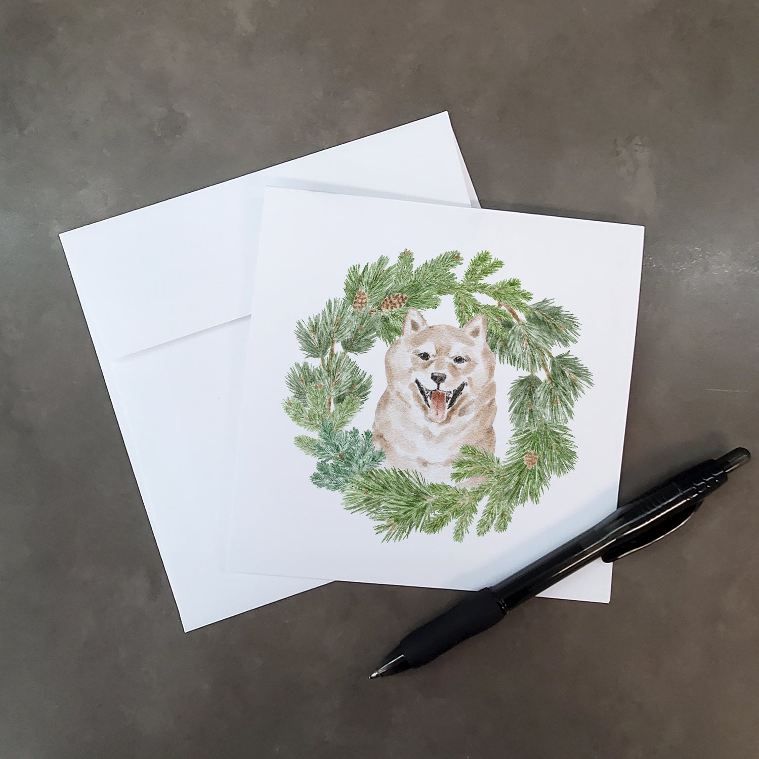 Shiba Inu Cream Christmas Wreath Square Greeting Cards and Envelopes Pack of 8 Blank Cards with Envelopes Blank Thank You Note Greeting Cards Stationery