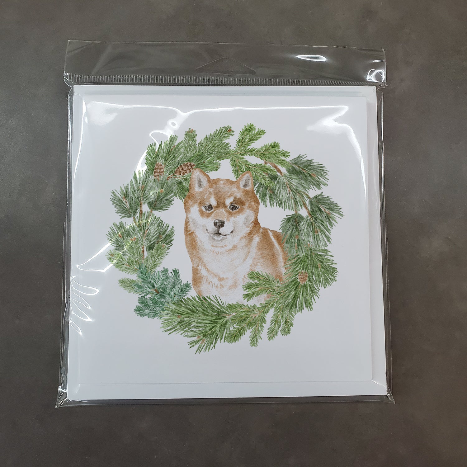 Shiba Inu Sitting Pretty Christmas Wreath Square Greeting Cards and Envelopes Pack of 8 Blank Cards with Envelopes Blank Thank You Note Greeting Cards Stationery