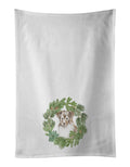 Sheltie/Shetland Sheepdog Puppy Sable Smile Christmas Wreath Kitchen Towel Set of 2 White Dish Towels Decorative Bathroom Hand towel for Hand, Face, Hair, Yoga, Tea, Dishcloth, 19 X 28", White