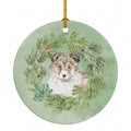 Sheltie/Shetland Sheepdog Puppy Sable Christmas Wreath Ceramic Ornament Christmas Tree Hanging Decorations for Home Christmas Holiday, Party, Gift, 3 in, Multicolor