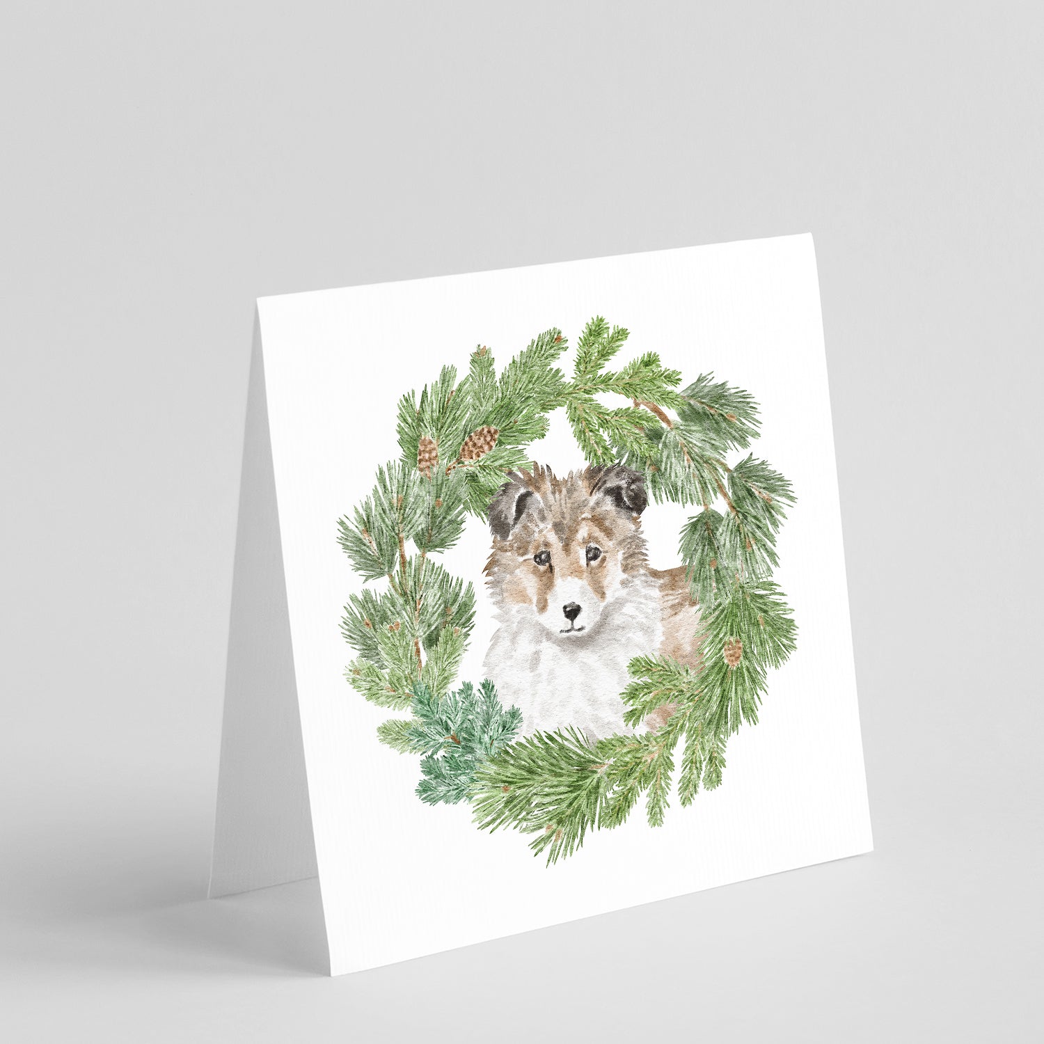 Sheltie/Shetland Sheepdog Puppy Sable Christmas Wreath Square Greeting Cards and Envelopes Pack of 8 Blank Cards with Envelopes Blank Thank You Note Greeting Cards Stationery