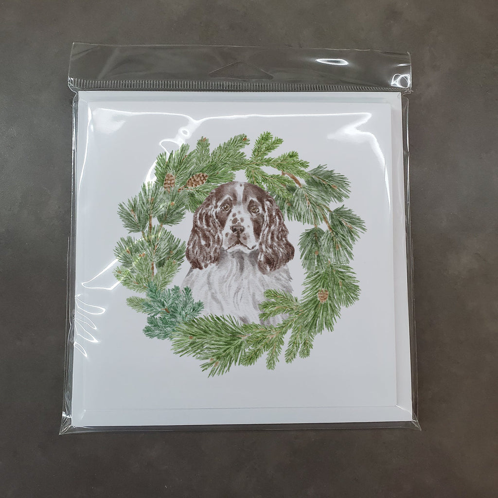 English Springer Spaniel Liver and White Christmas Wreath Square Greeting Cards and Envelopes Pack of 8 Blank Cards with Envelopes Blank Thank You Note Greeting Cards Stationery