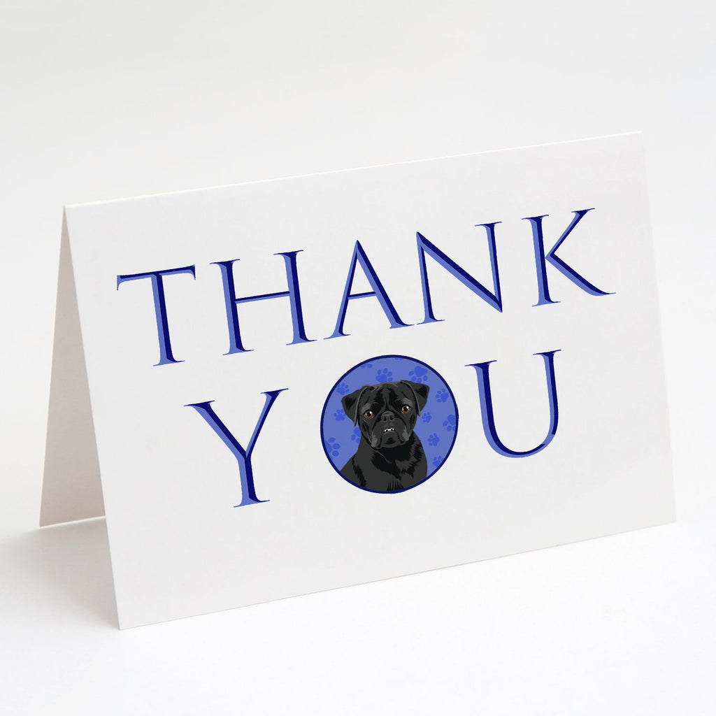 Pug Black #2 Thank You Greeting Cards Pack of 8 Blank Cards with Envelopes Whimsical A7 Size 5x7