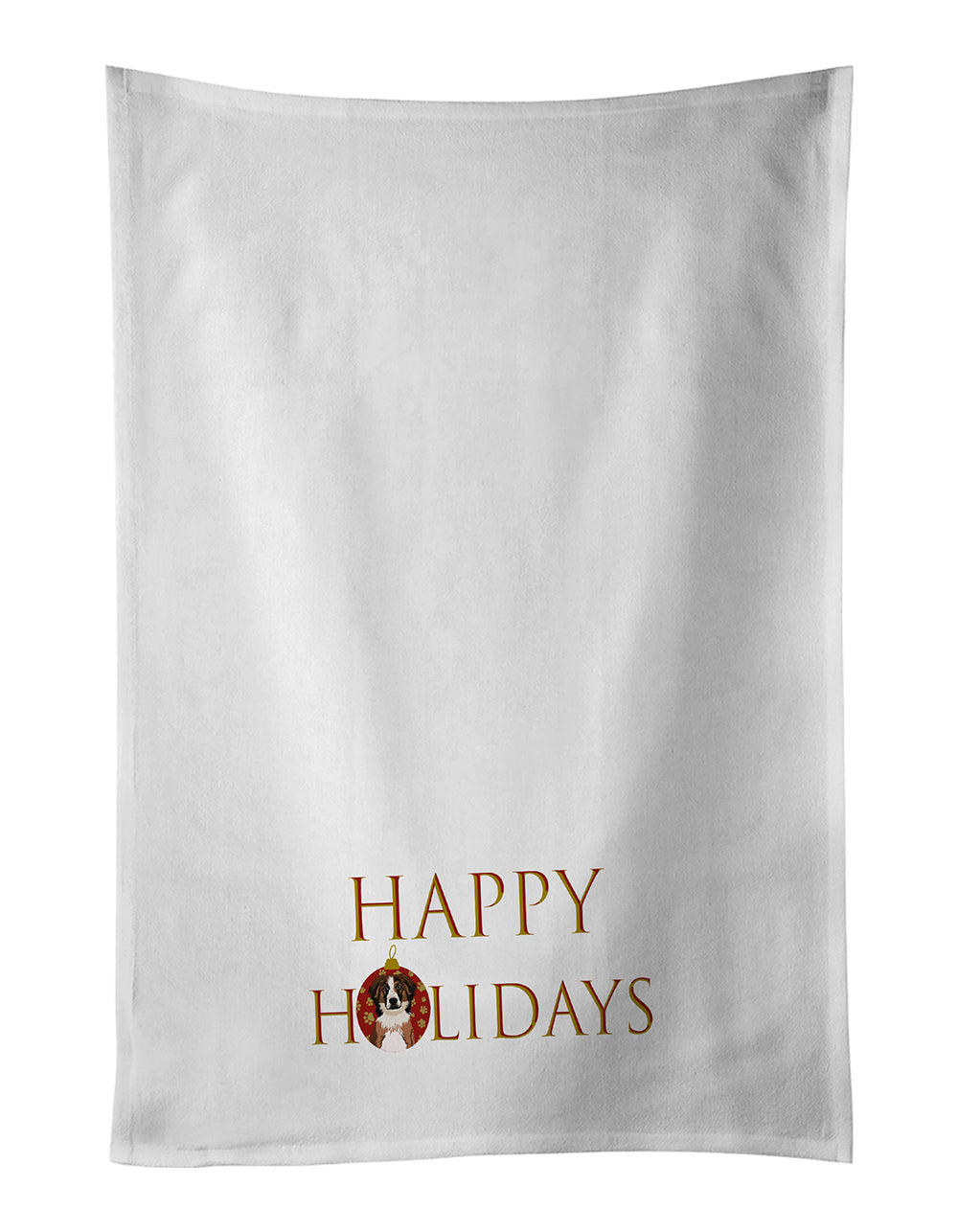 Australian Shepherd Red Tricolor #1 Happy Holidays Kitchen Towel Set of 2 White Dish Towels Decorative Bathroom Hand towel for Hand, Face, Hair, Yoga, Tea, Dishcloth, 19 X 28", White