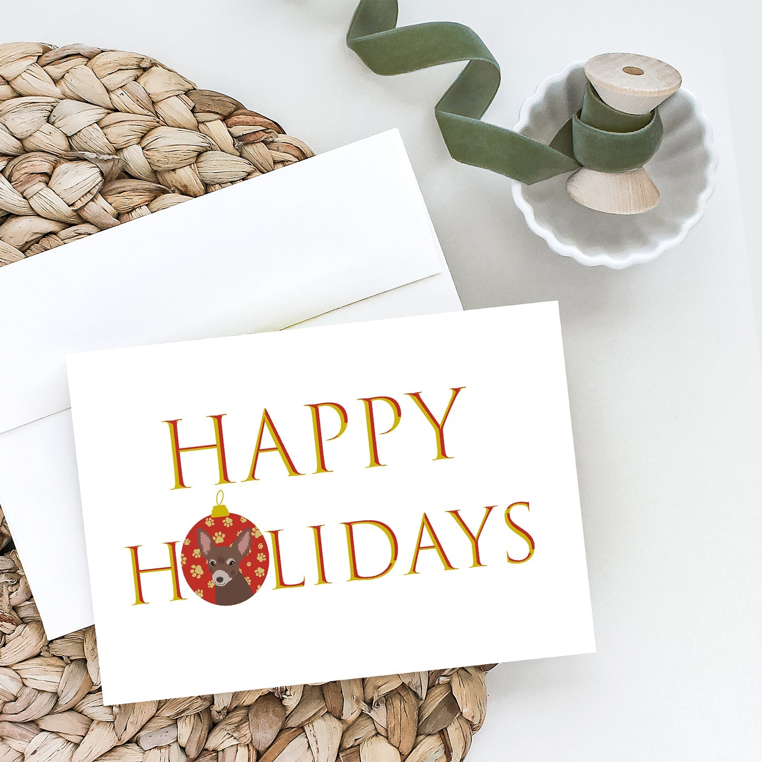 Chihuahua Chocolate #2 Happy Holidays Greeting Cards Pack of 8 Blank Cards with Envelopes Whimsical A7 Size 5x7