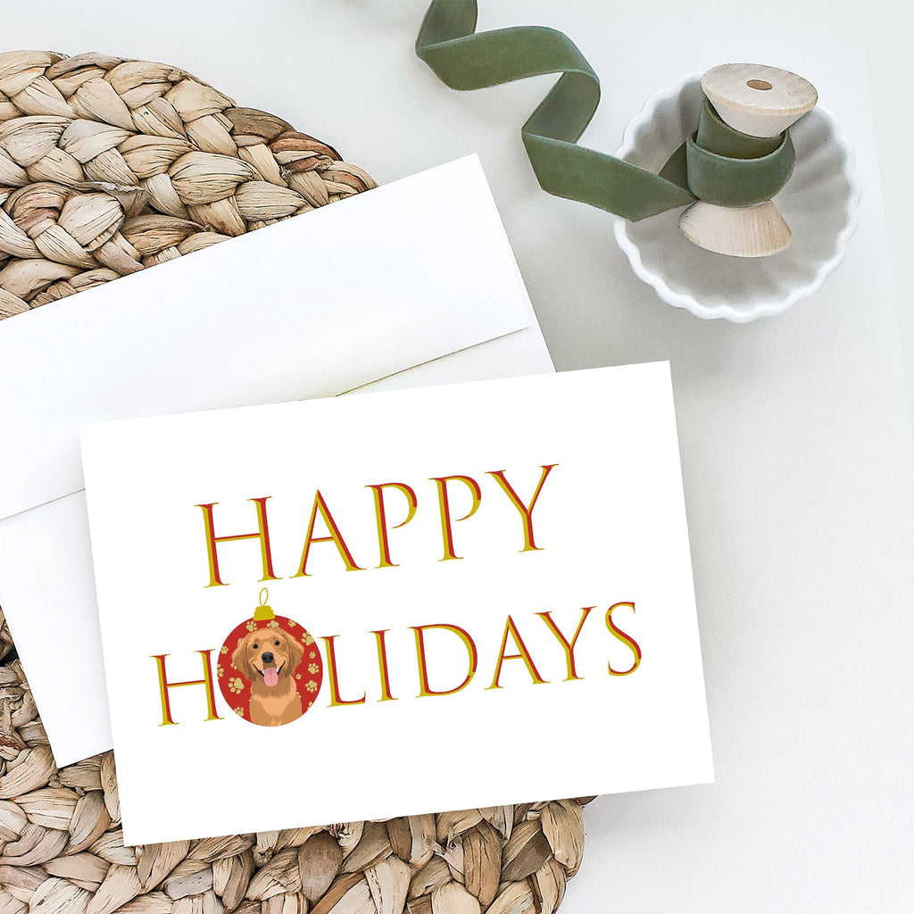 Golden Retriever Red #2 Happy Holidays Greeting Cards Pack of 8 Blank Cards with Envelopes Whimsical A7 Size 5x7
