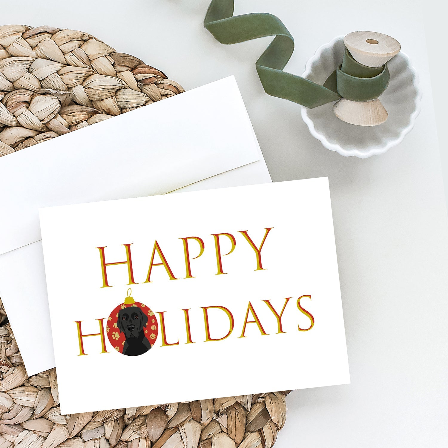 Labrador Retriever Black #2 Happy Holidays Greeting Cards Pack of 8 Blank Cards with Envelopes Whimsical A7 Size 5x7