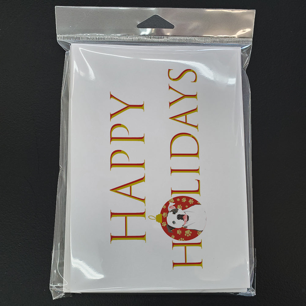Pit Bull White #3 Happy Holidays Greeting Cards Pack of 8 Blank Cards with Envelopes Whimsical A7 Size 5x7