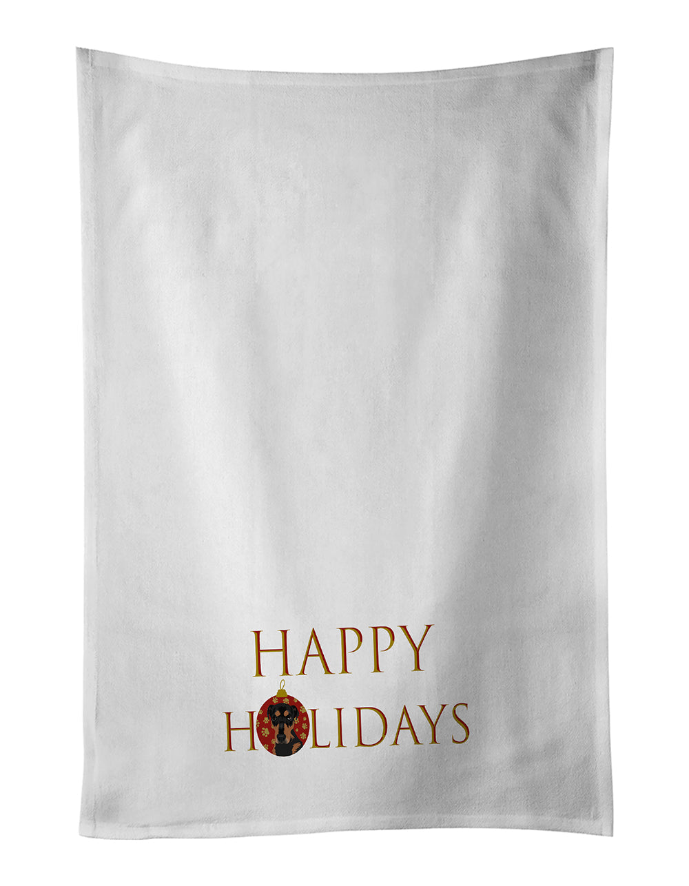 Rottweiler Black and Tan #2 Happy Holidays Kitchen Towel Set of 2 White Dish Towels Decorative Bathroom Hand towel for Hand, Face, Hair, Yoga, Tea, Dishcloth, 19 X 28", White