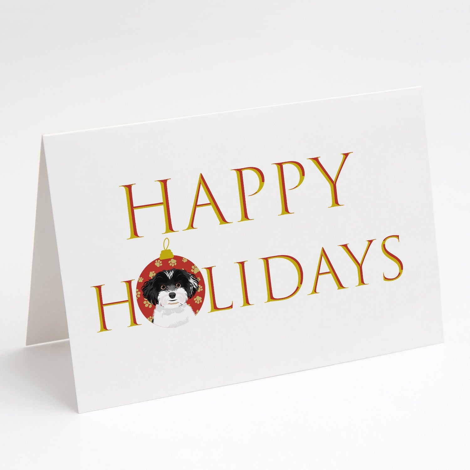 Shih-Tzu Black and White #4 Happy Holidays Greeting Cards Pack of 8 Blank Cards with Envelopes Whimsical A7 Size 5x7