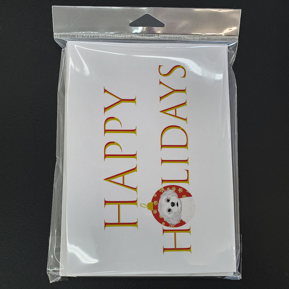 Shih-Tzu Silver and White #1 Happy Holidays Greeting Cards Pack of 8 Blank Cards with Envelopes Whimsical A7 Size 5x7