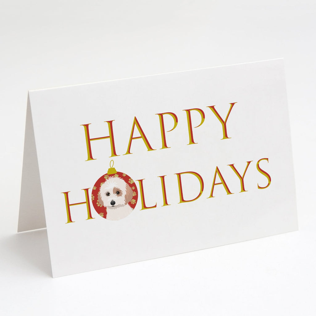 Shih-Tzu White and Red Happy Holidays Greeting Cards Pack of 8 Blank Cards with Envelopes Whimsical A7 Size 5x7